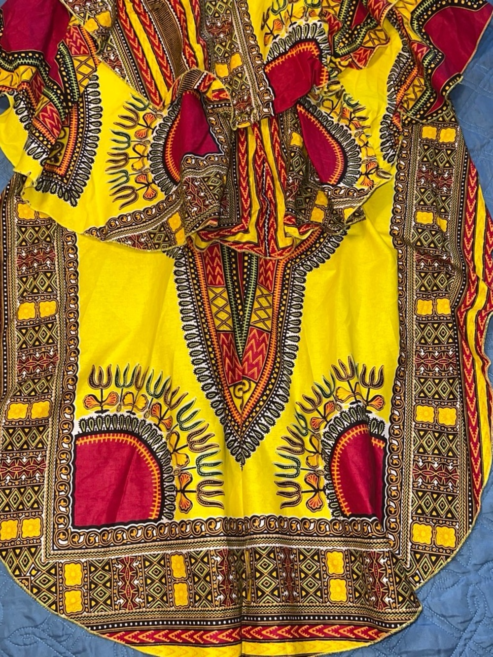 Vibrant Yellow & Red Strapless African Print Dress - Picture 2 of 4